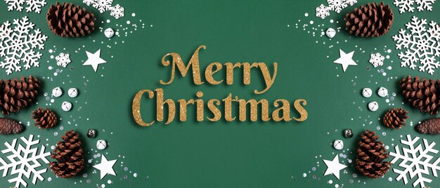 Merry christmas banner with pine cones