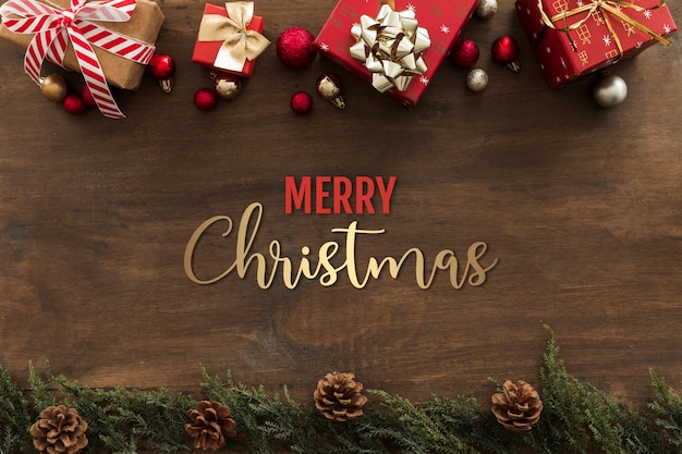 Free photo merry christmas banner with presents