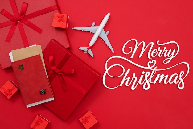 Free Photo merry christmas banner with red presents