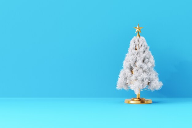 황금 공 및 소나무 나뭇가지 전면 보기와 함께 메리 크리스마스 구성입니다. 복사 공간 3d 렌더링이 있는 새해 프레임 모형