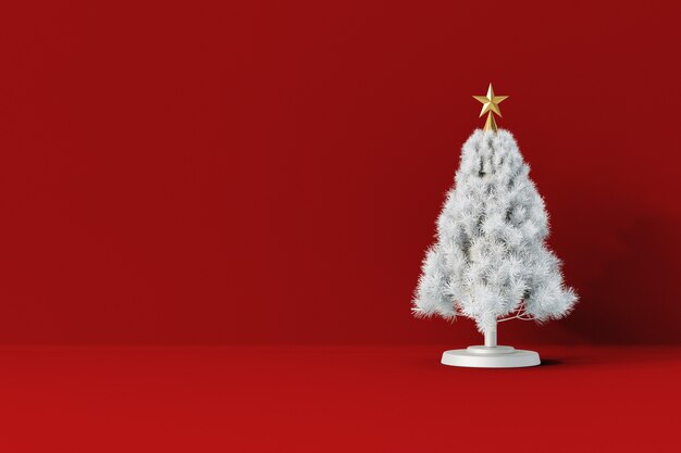 황금 공 및 소나무 나뭇가지 전면 보기와 함께 메리 크리스마스 구성입니다. 복사 공간 3D 렌더링이 있는 새해 프레임 모형