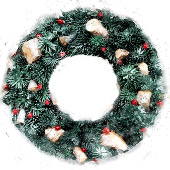 Merry christmas and happy new year greeting card watercolor. christmas wreath on a white background. round frame with copy space. winter design for postcard, poster, cover