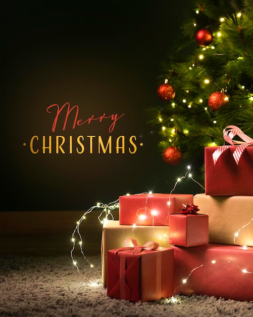 Merry christmas lettering on festive background