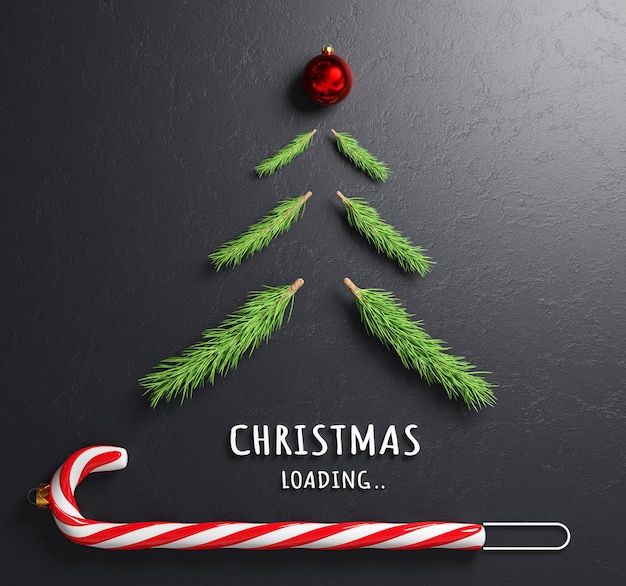 Merry christmas loading concept with candy cane. 3d illustration