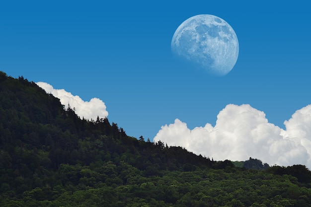 Mesmerizing landscape shot of the moon vibrant on broad day light