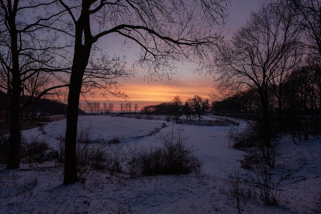 Завораживающий закат возле исторического замка Дорверт зимой в Голландии