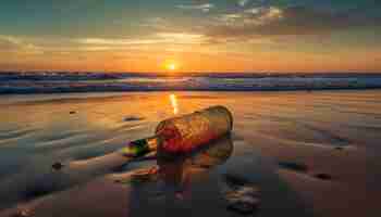 Foto gratuita messaggio in bottiglia una corrispondenza al tramonto generata dall'intelligenza artificiale