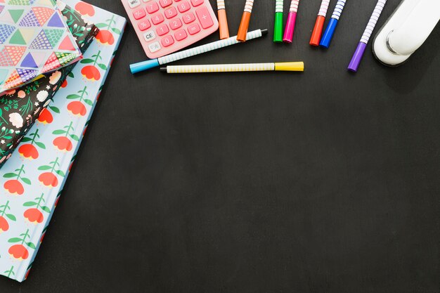 Messy desk with school materials