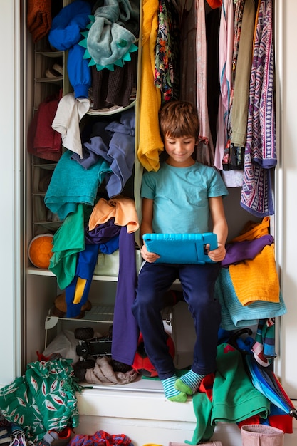 Messy interior full of clothing