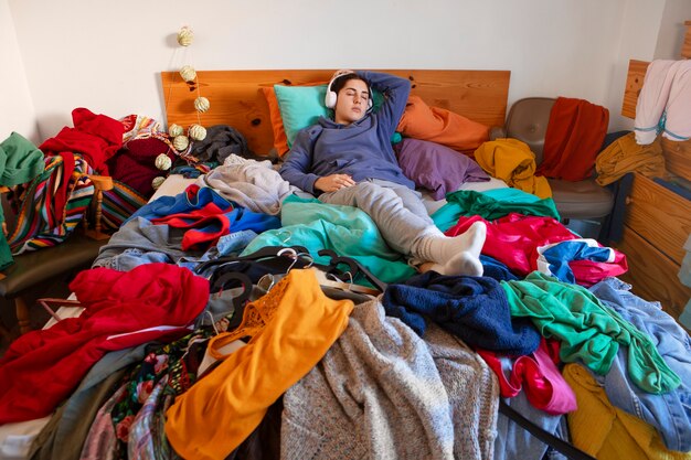 messy interior full of clothing