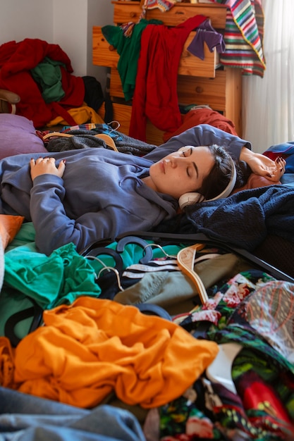 messy interior full of clothing