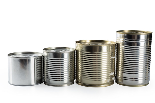 Metal cans on a white background