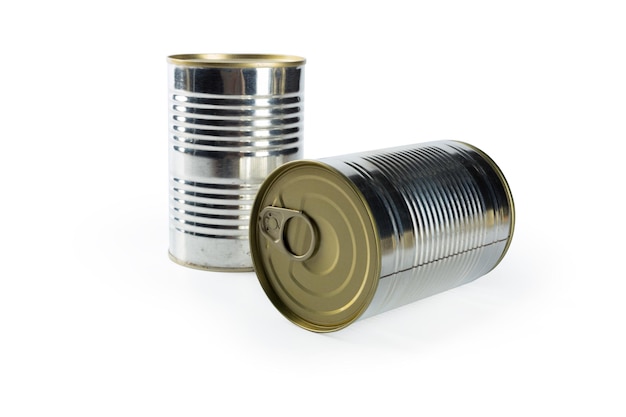 Metal cans on a white background