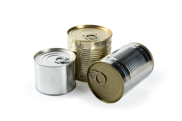 Metal cans on a white background