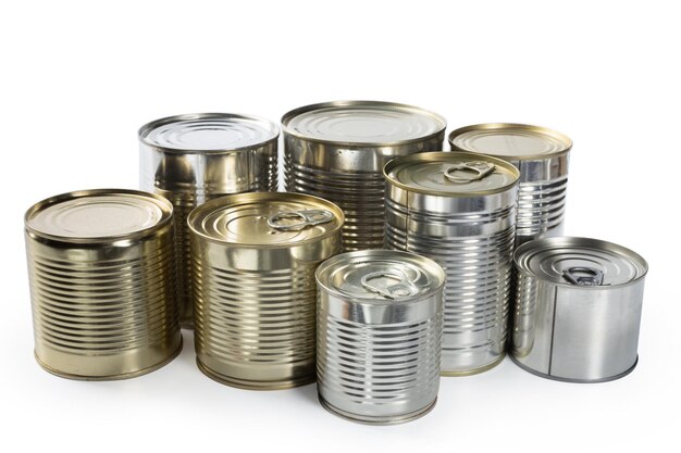 Metal cans on a white background