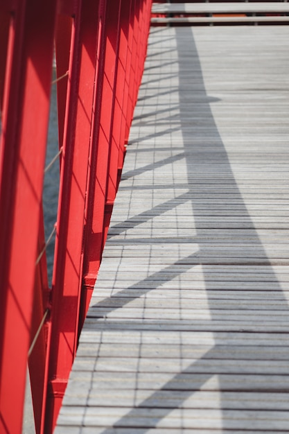 metal elements of the bridge and wooden floor