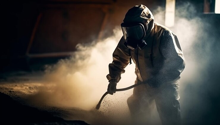 Free Photo metal industry worker sprays protective suit at night generated by ai