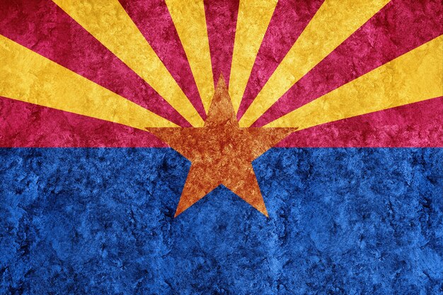 Металлический флаг штата Аризона, фон флага Аризоны Металлическая текстура