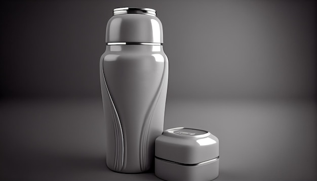 Free photo metallic drink container with lid and reflection generated by ai