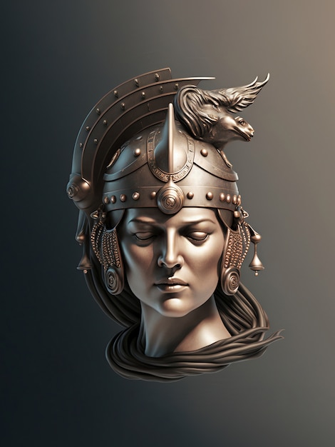 Free photo metallic greek goddess bust with helmet