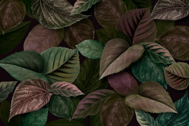 Free photo metallic green and purple leaves textured background