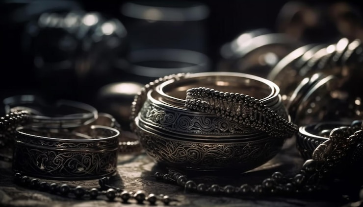 Free Photo metallic jewelry collection ancient and ornate still life generative ai