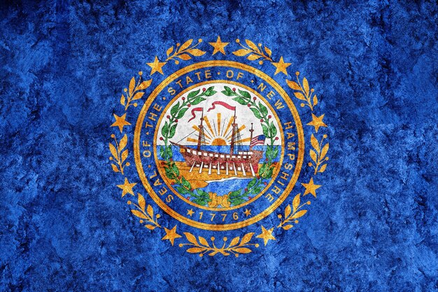 メタリックニューハンプシャー州旗、ニューハンプシャー州旗の背景メタリックテクスチャ