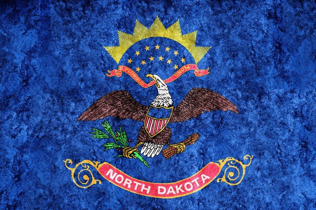 Metallic North Dakota state flag, North Dakota flag background Metallic texture