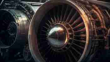 Free photo metallic propeller turning inside modern airplane engine generated by ai