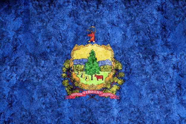 Металлический флаг штата Вермонт, фон флага Вермонта Металлическая текстура