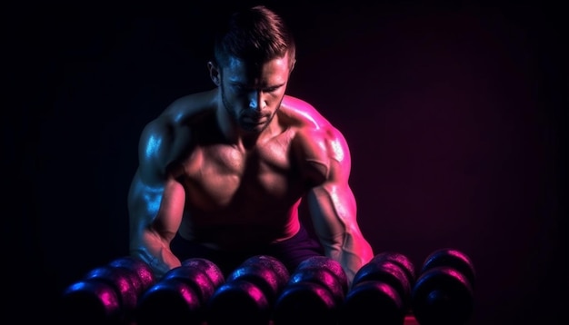 Free photo methodical weight training builds muscular healthy men generated by ai