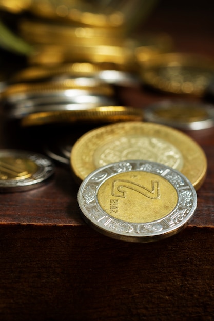 Mexican coins arrangement high angle