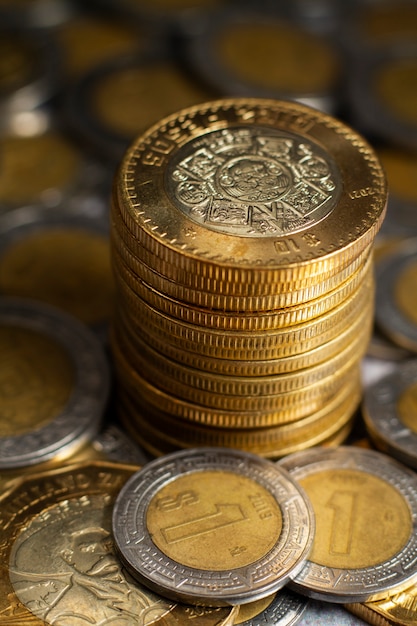 Mexican coins assortment high angle