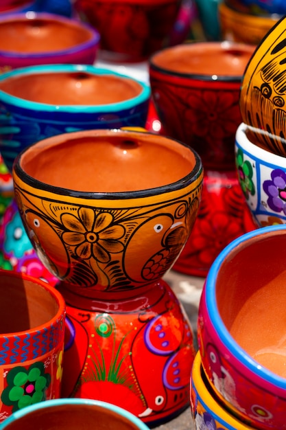 Mexican culture with mugs high angle