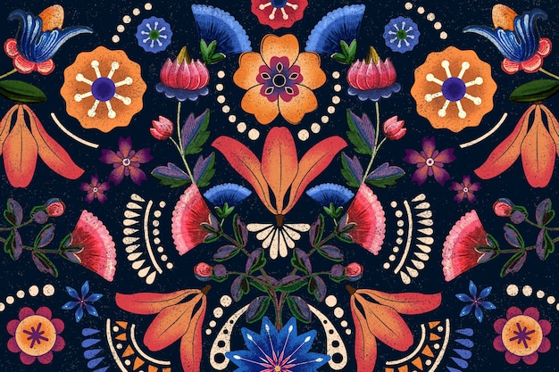 Illustrazione del motivo floreale etnico messicano