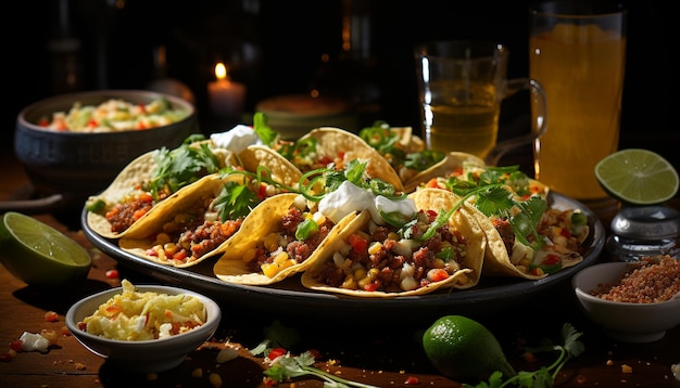 Foto gratuita festa messicana con guacamole e taco jalapeno avocado freschezza delle spezie generata dall'intelligenza artificiale