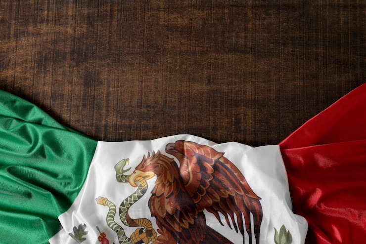 無料Photo ビューの上の床にワシとメキシコの旗