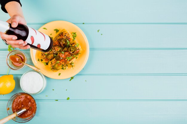 Mexican food concept with fried maize on plate