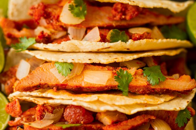 타코 평면도와 멕시코 음식 개념