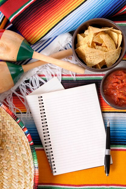 Mexican food with notebook