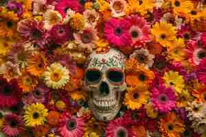 Free photo mexican skull of vivid colors with flowers