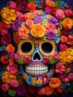 Free photo mexican skull with beautiful flowers