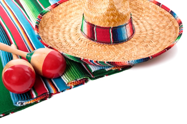 Mexican sombrero and maracas