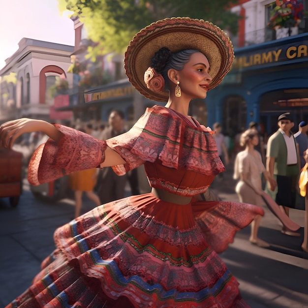 Free photo mexican woman dancing flamenco in the streets of mexico city