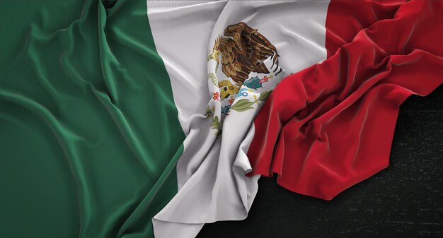 Мексиканский флаг с морщинами на темном фоне 3D Render
