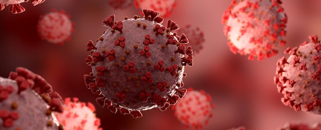 Microscopic close-up of the covid-19 disease. coronavirus illness spreading in body cell.