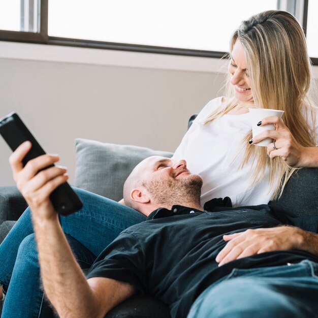 Mid aged couple in love at home