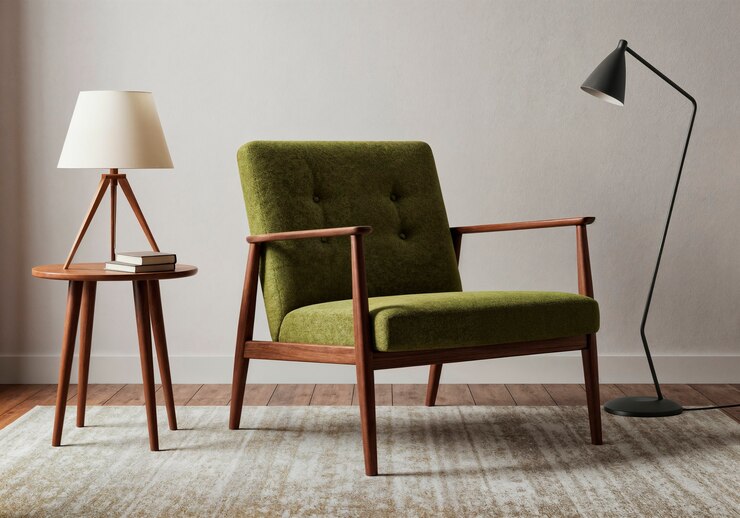 Free Photo mid-century modern living room with armchair and lamp