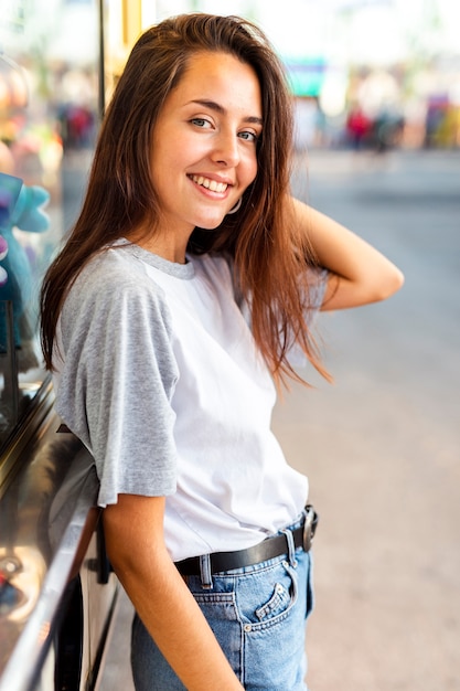 Mid shot woman smiling at camera