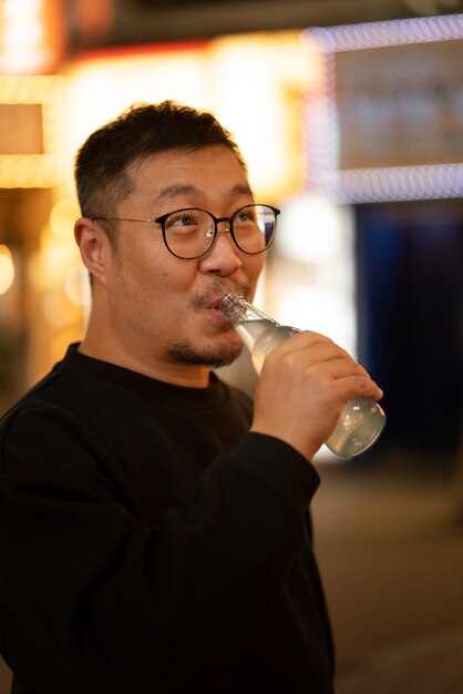 Middle age man having fun at restaurant